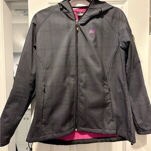 New Balance Hooded Softshell Jacket Black Grid Pink Fleece Lined Large